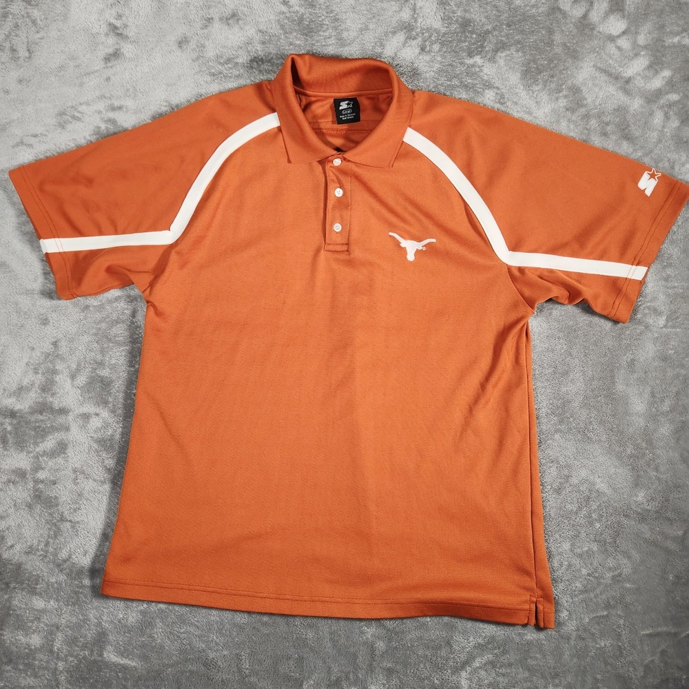 Starter Polo Shirt Men's Large Orange Texas Longhorns‎ White NCAA Athletic